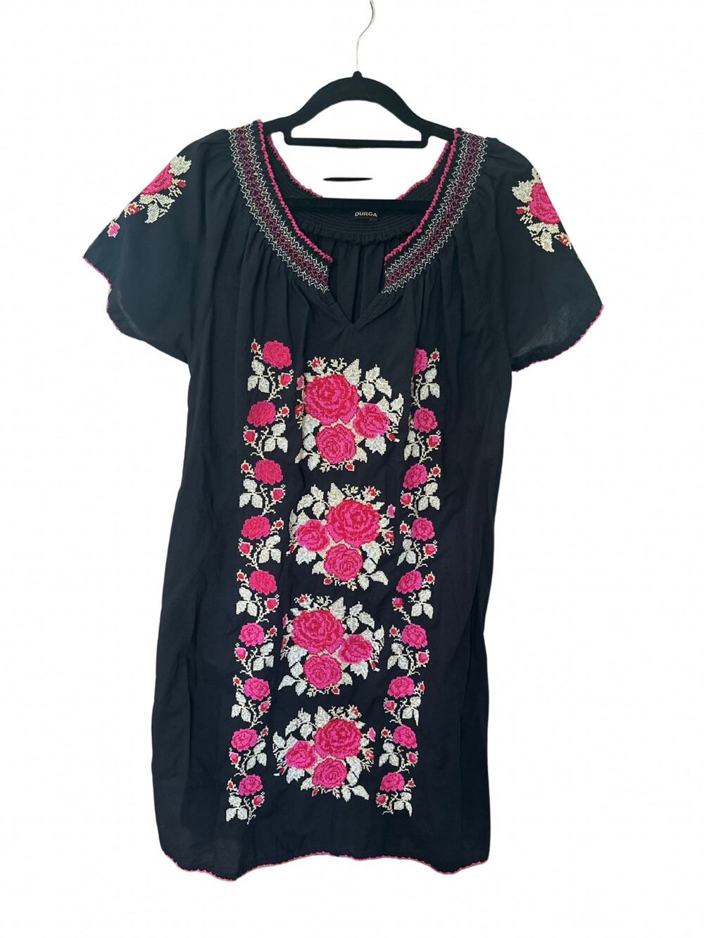 Durga Mexican Floral Dress with Cross Stitch Flowers